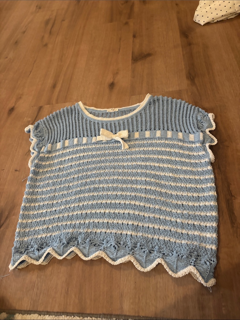 Blue & White Striped Crochet Knit Top